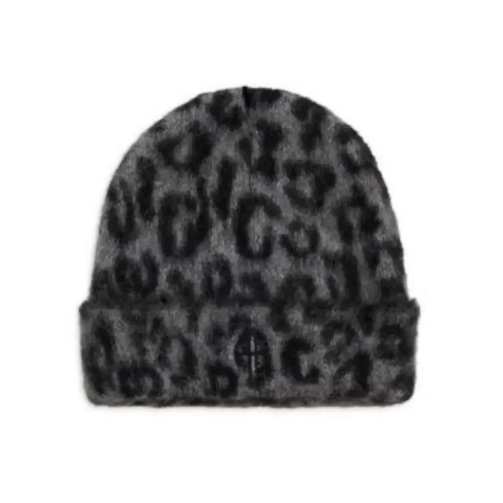 ANINE BING Elia Beanie in Grey Leopard